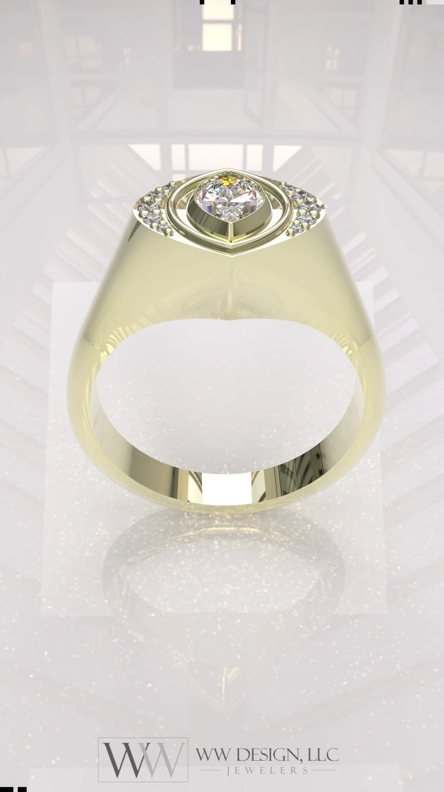 0.29 ctw Exotic Unique Marquise Diamond Signet Ring - 14k, 18k (Yellow, White, Rose), Platinum