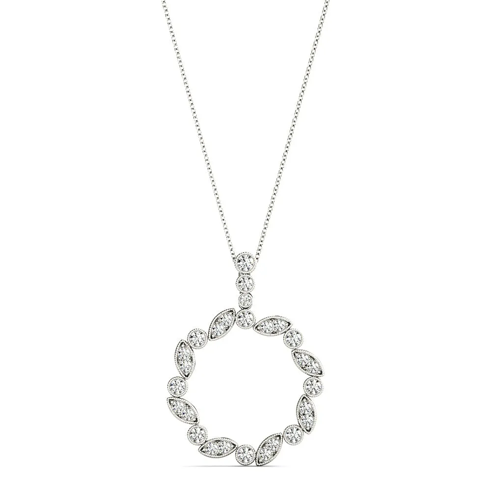 0.50 ctw Diamond Milgrain Circle Necklace Pendant