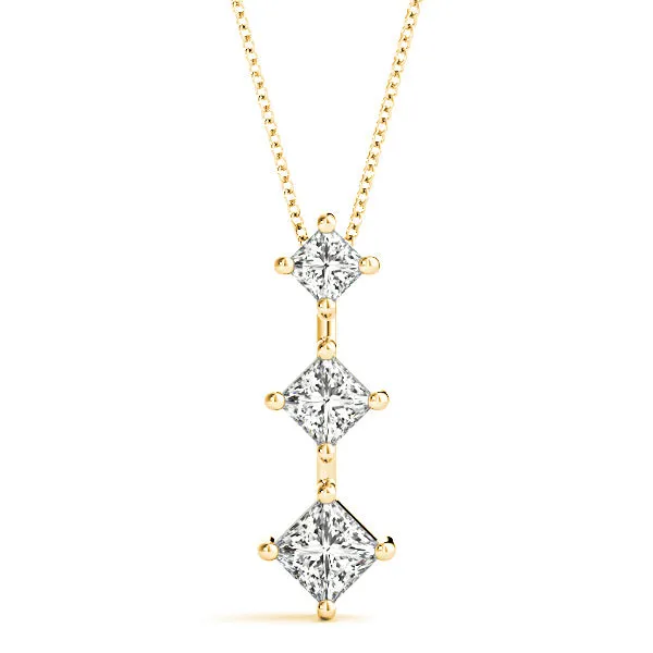 0.50 ctw Graduated Princess Cut Diamond Three Stone Necklace Pendant