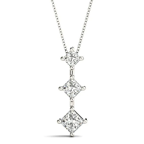 0.50 ctw Graduated Princess Cut Diamond Three Stone Necklace Pendant