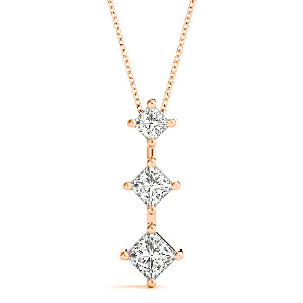 0.50 ctw Graduated Princess Cut Diamond Three Stone Necklace Pendant