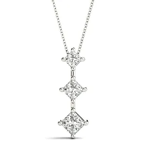 0.50 ctw Graduated Princess Cut Diamond Three Stone Necklace Pendant