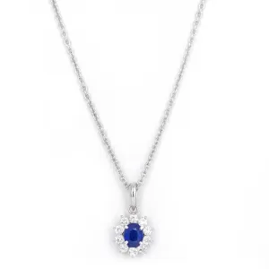 0.68 Carat Oval Natural Sapphire Diamond Halo Pendant Necklace