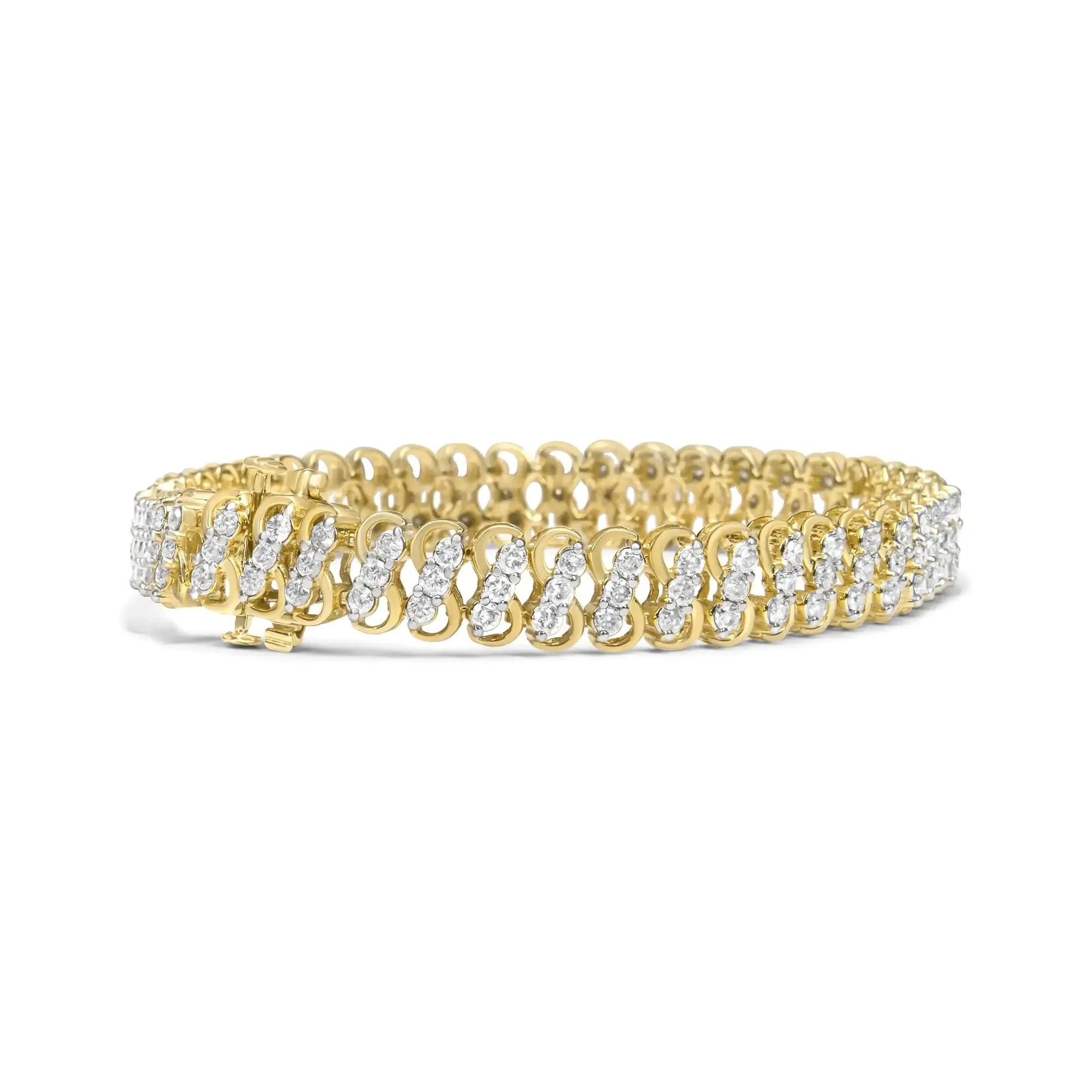 10K Yellow Gold 4.0 Cttw Diamond Triple Row Infinity 7" "S" Link Tennis Bracelet (J-K Color, I2-I3 Clarity)