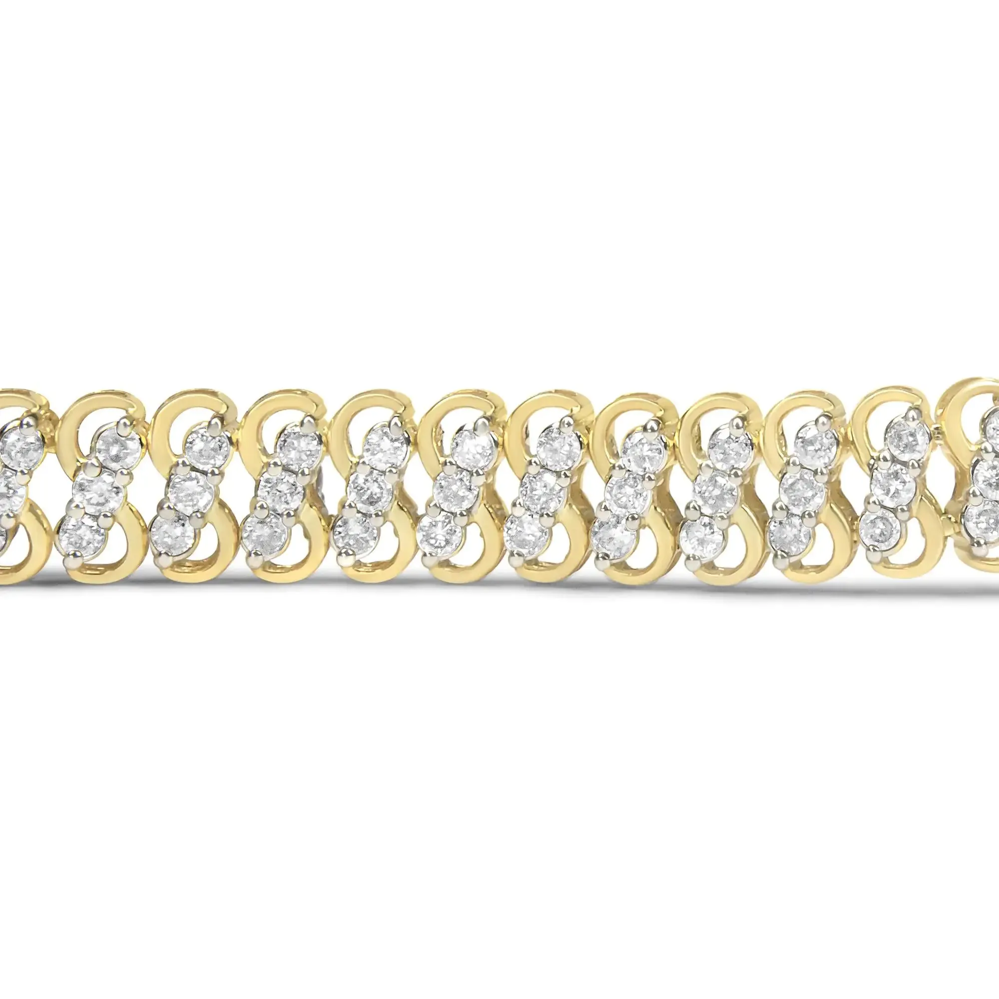 10K Yellow Gold 4.0 Cttw Diamond Triple Row Infinity 7" "S" Link Tennis Bracelet (J-K Color, I2-I3 Clarity)