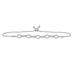 10kt White Gold Womens Round Diamond Infinity Oval Bolo Bracelet 1/4 Cttw