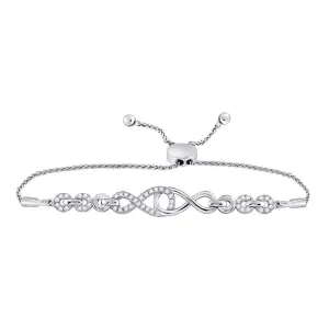 10kt White Gold Womens Round Diamond Linked Infinity Bolo Bracelet 1/4 Cttw