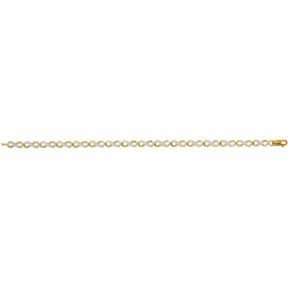 10kt Yellow Gold Womens Round Diamond Infinity Tennis Bracelet 1/4 Cttw