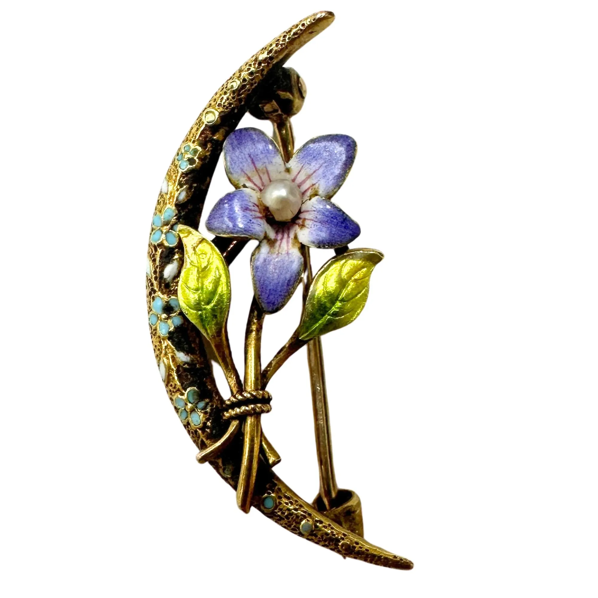 14k Krementz Art Nouveau Flower Enamel Pin