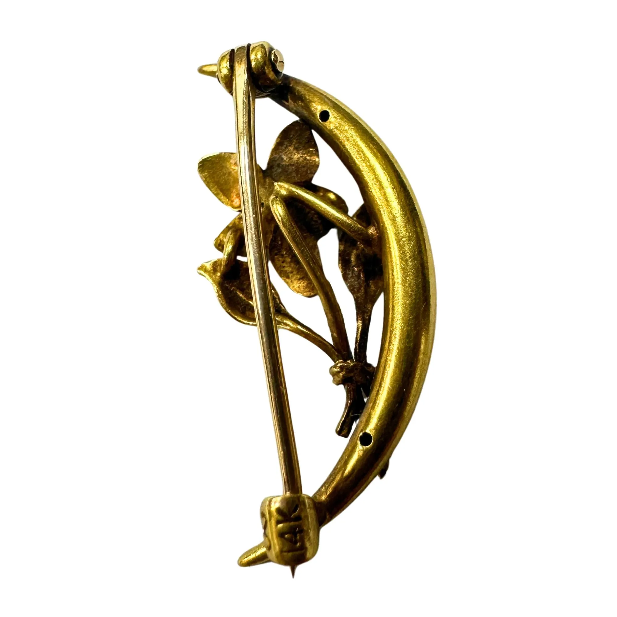14k Krementz Art Nouveau Flower Enamel Pin