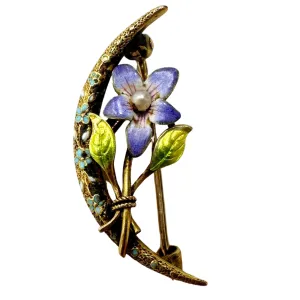 14k Krementz Art Nouveau Flower Enamel Pin