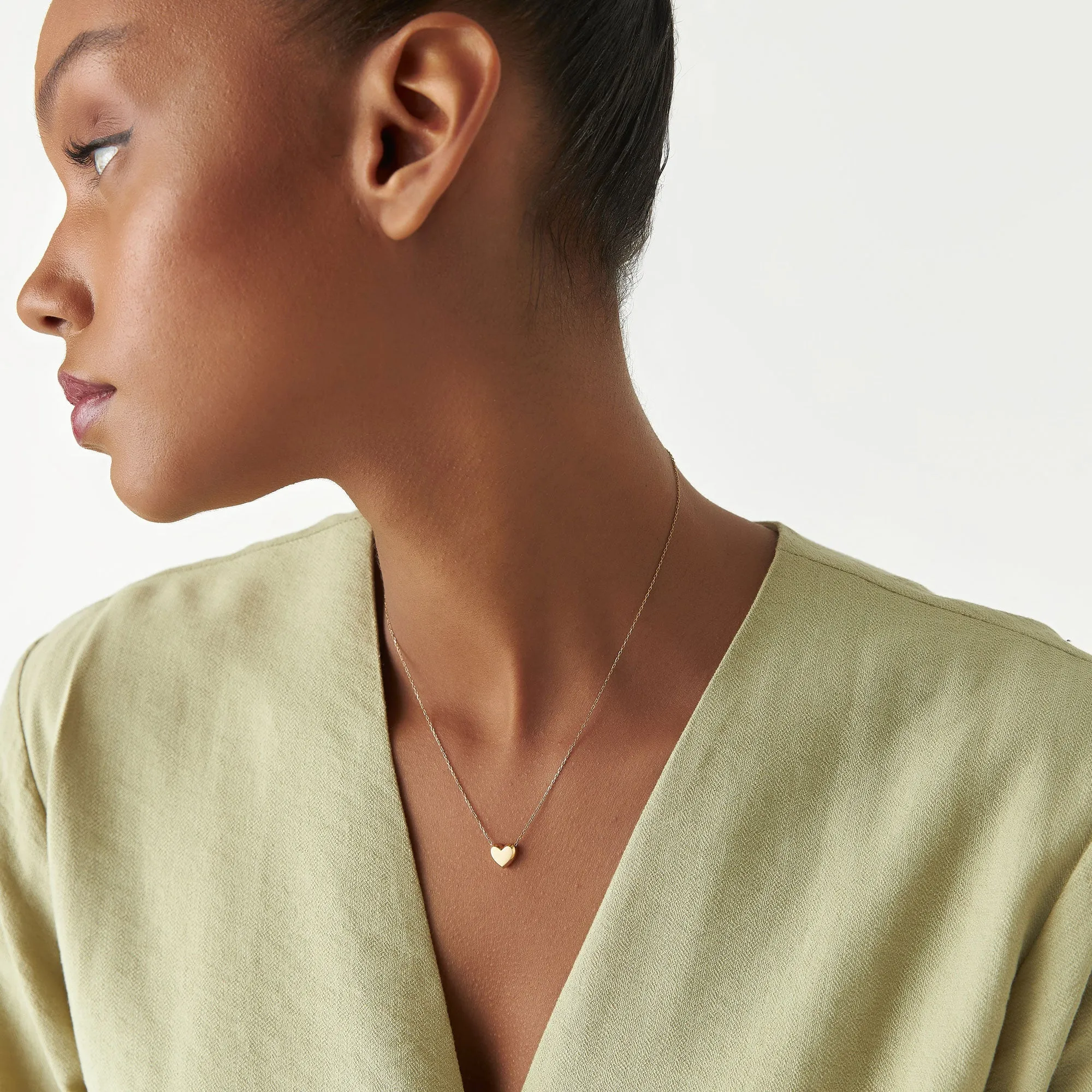 14k Puffed Heart Slider Necklace