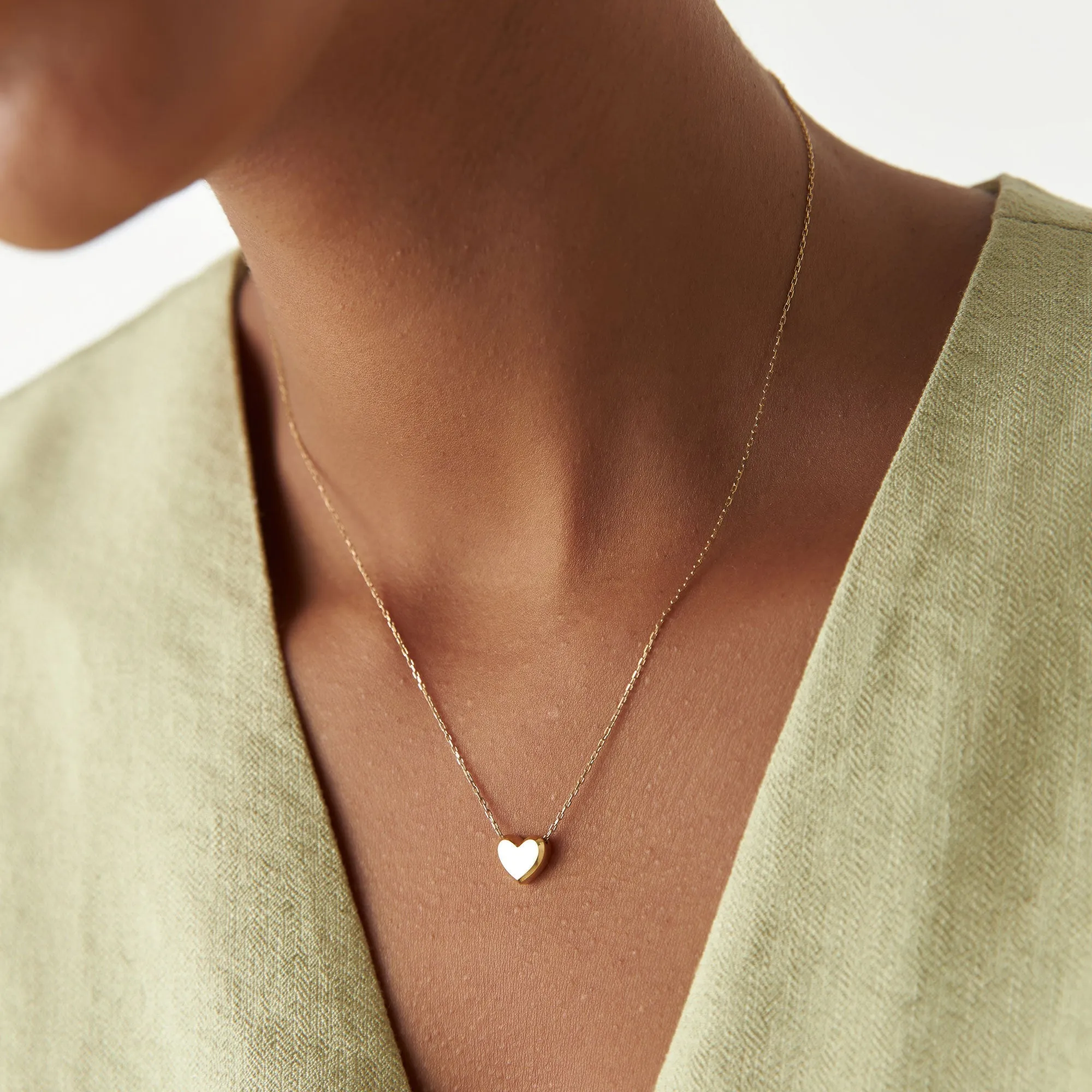 14k Puffed Heart Slider Necklace