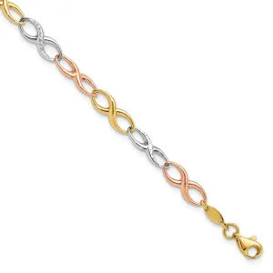 14k Tri Color Gold Infinity Symbol Link Bracelet