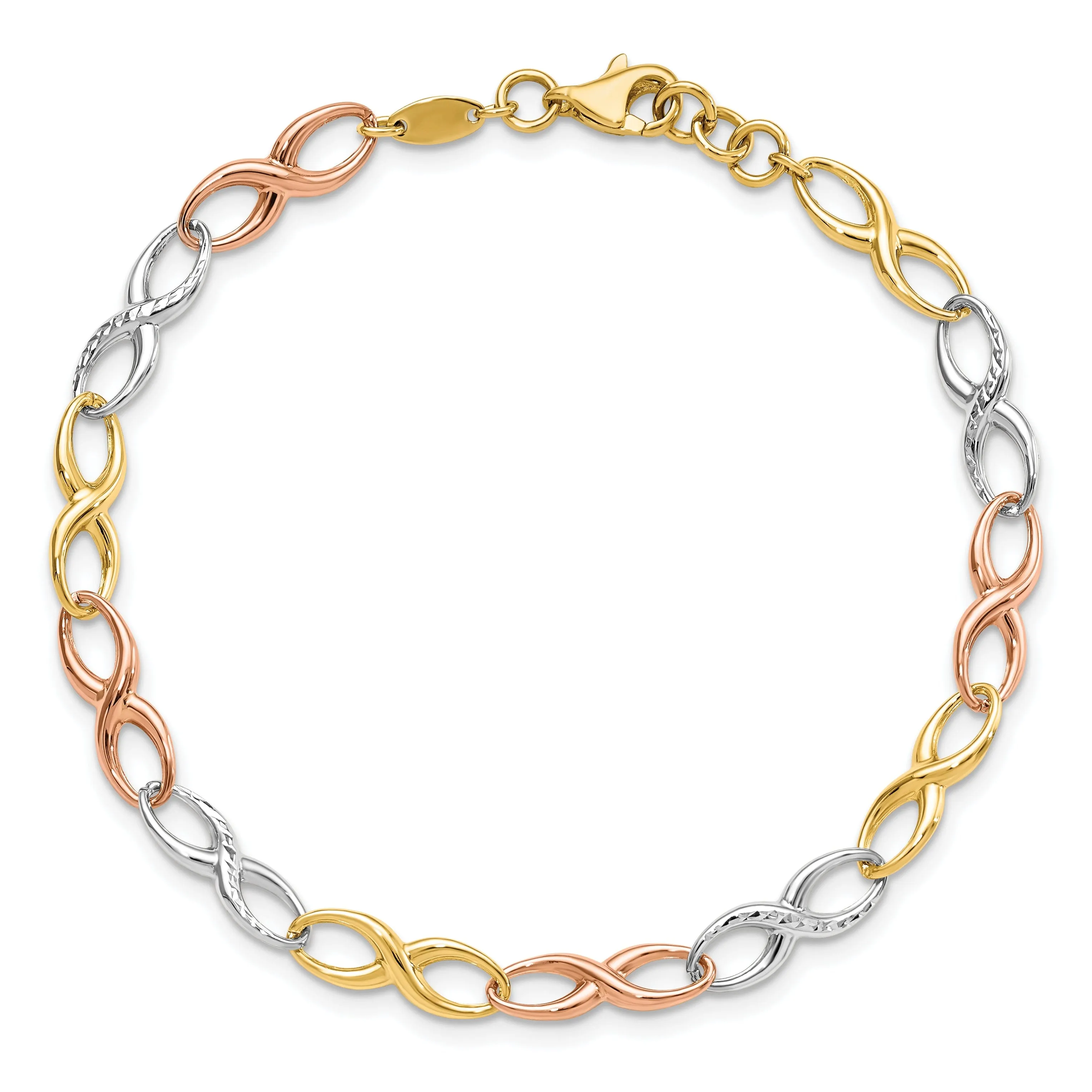 14k Tri Color Gold Infinity Symbol Link Bracelet