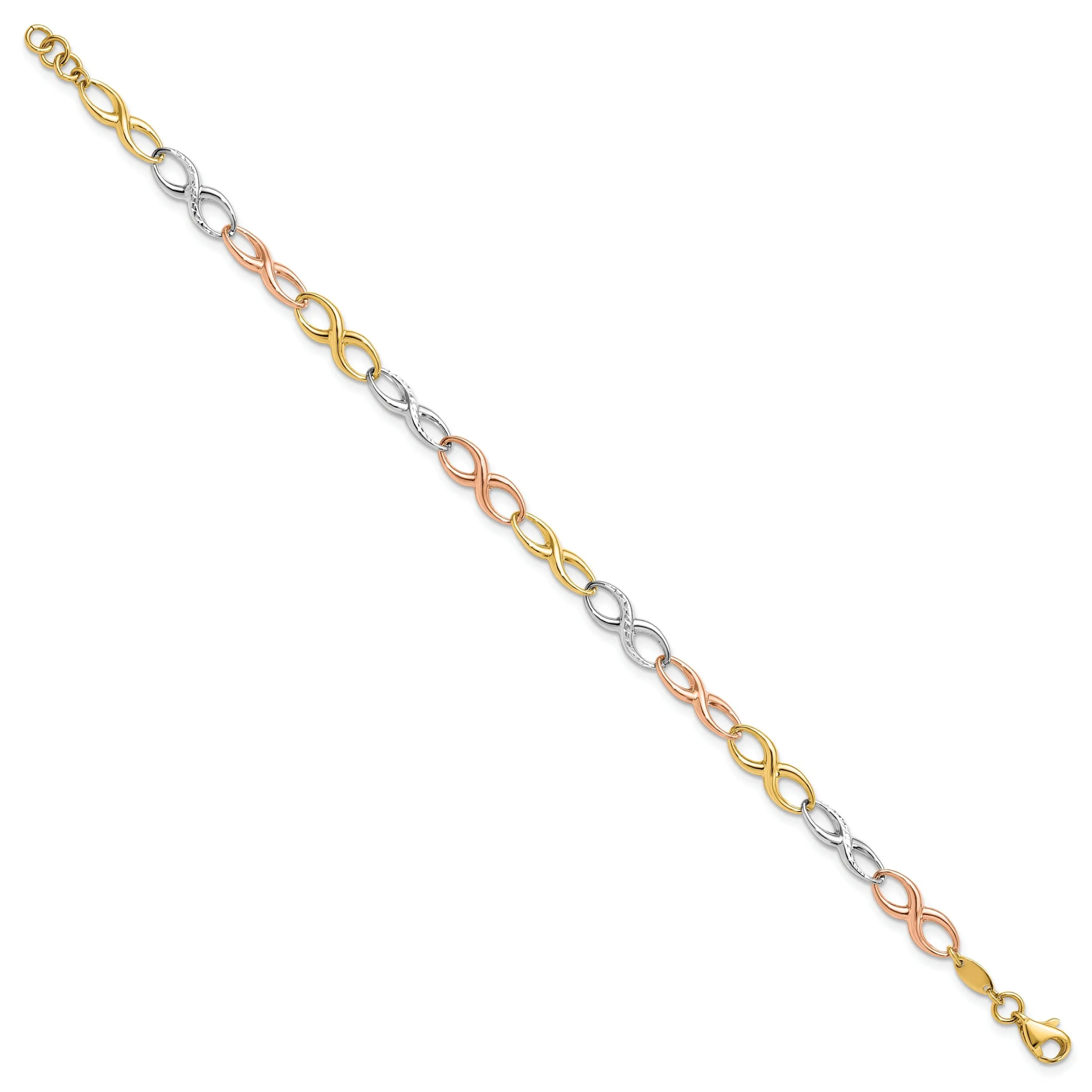 14k Tri Color Gold Infinity Symbol Link Bracelet