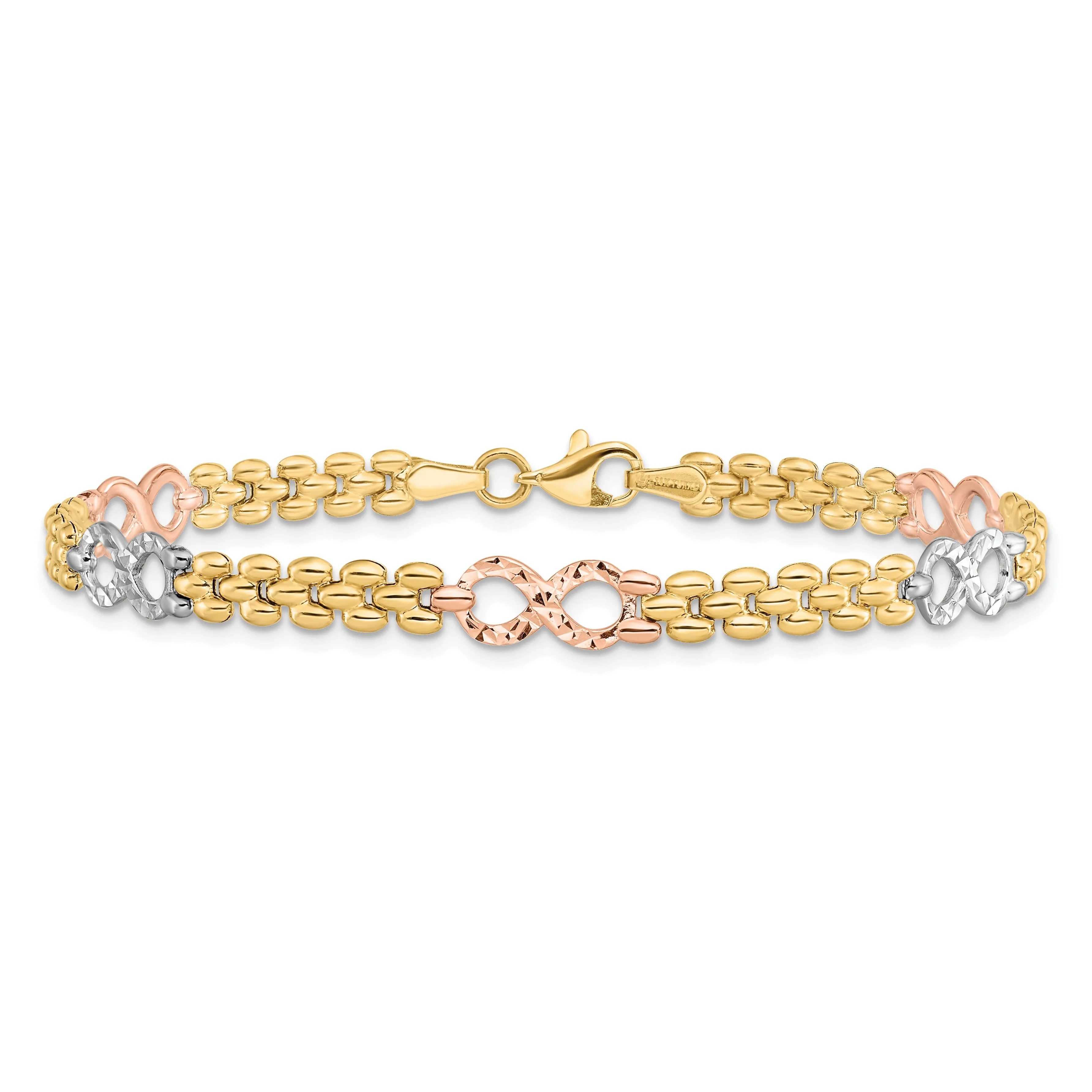 14k Tri Color Gold Textured Infinity Bracelet