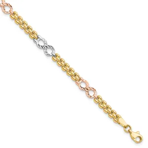 14k Tri Color Gold Textured Infinity Bracelet