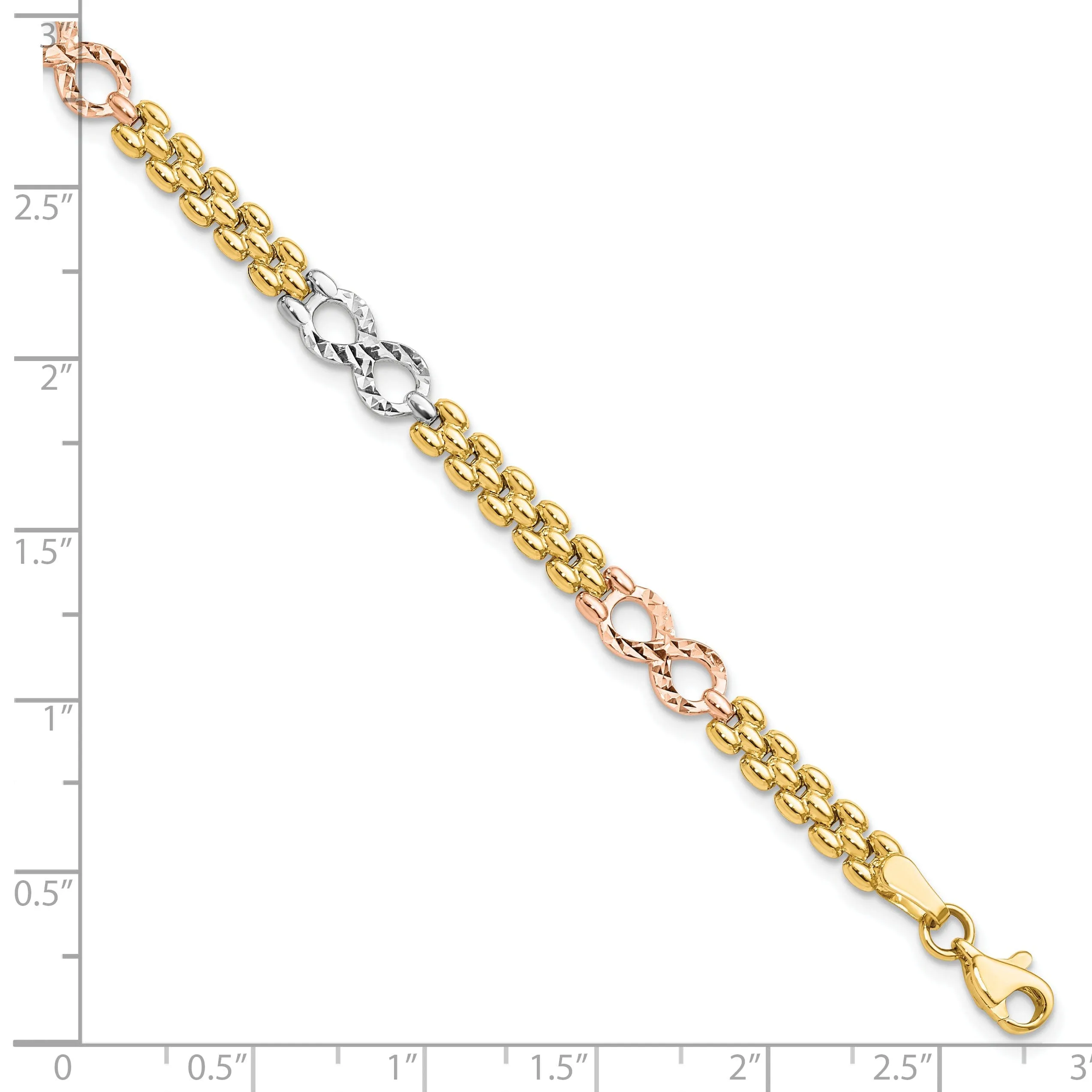 14k Tri Color Gold Textured Infinity Bracelet