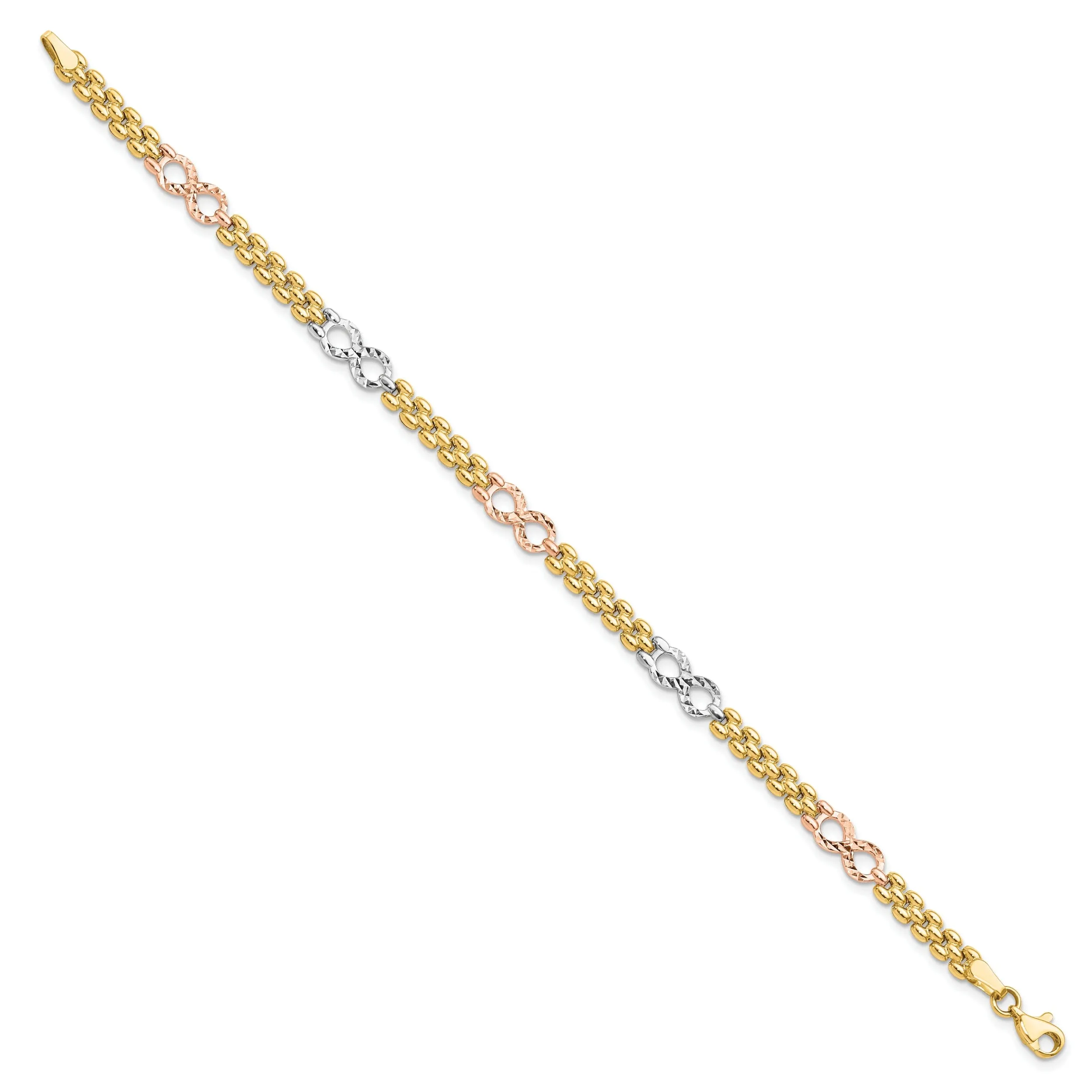 14k Tri Color Gold Textured Infinity Bracelet