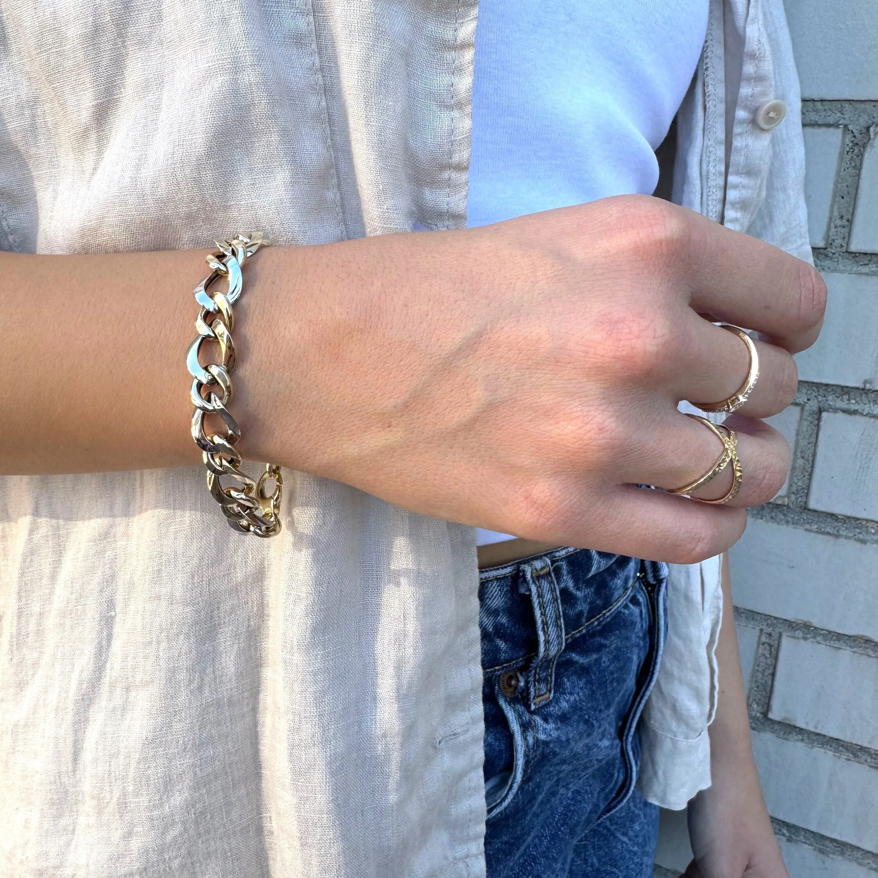 14K Two Tone God Chunky Twist Link Bracelet