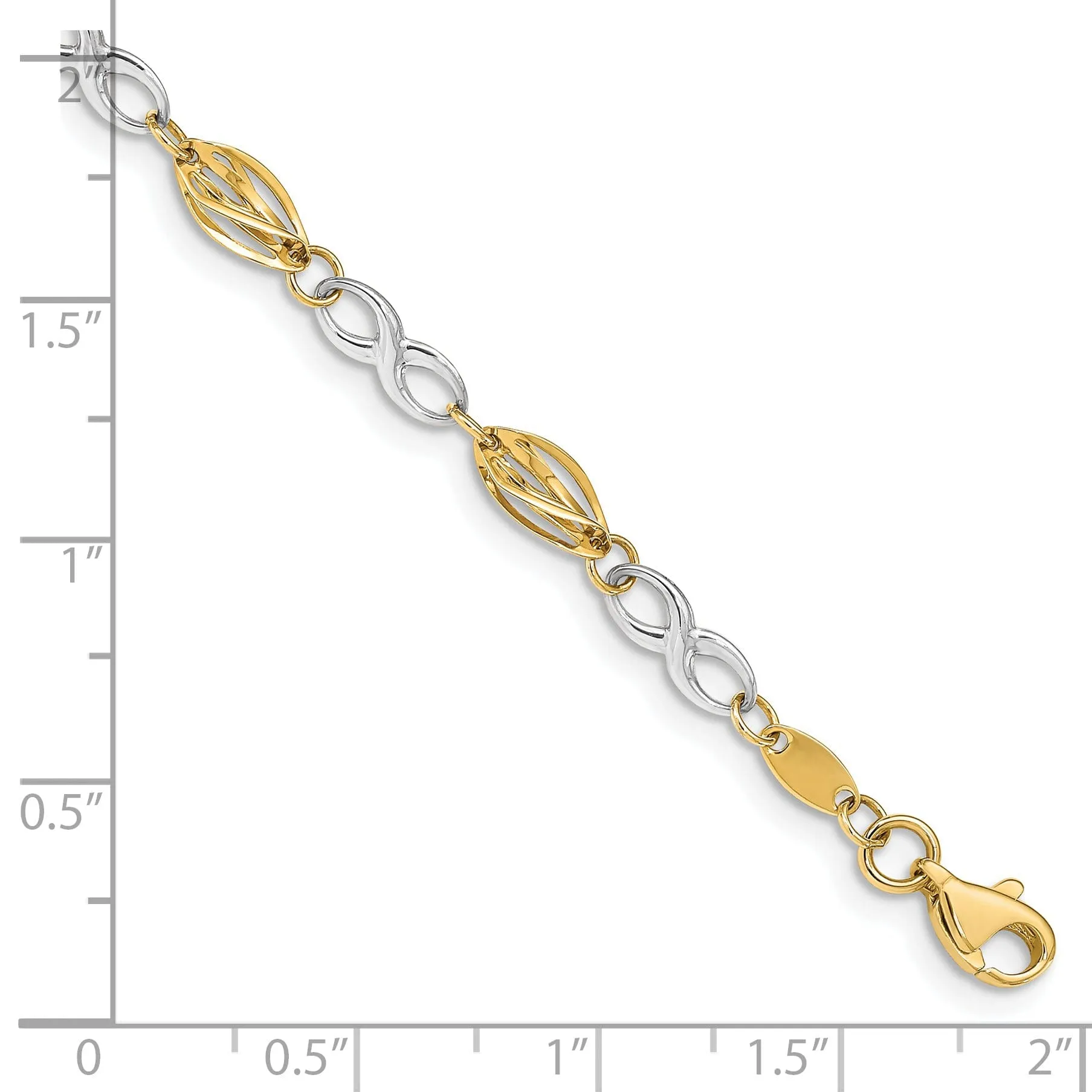 14K two-tone gold infinity symbol bracelet 7.5-inch length