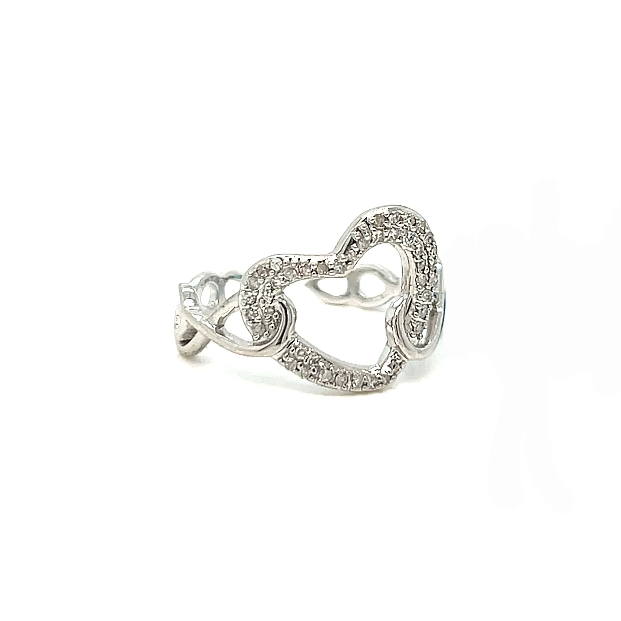 14k White Gold 0.17ct Diamonds Heart infinity adjustable Ring - RG044190