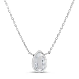 14K White Gold 6x4mm Pear Shaped White Topaz Birthstone Necklace