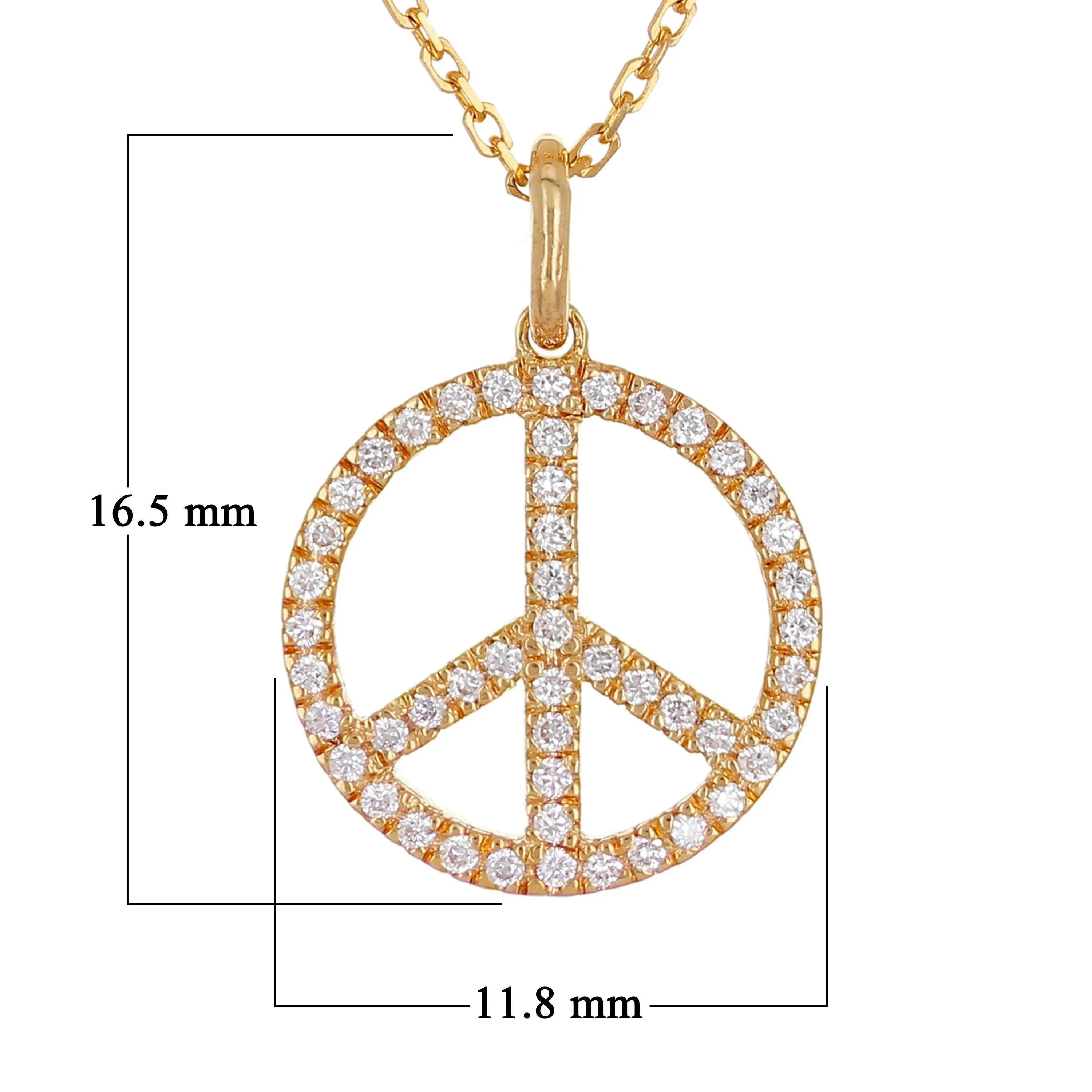 14k Yellow White or Rose Gold 0.17 ctw Diamond Peace Sign Pendant Necklace 18"