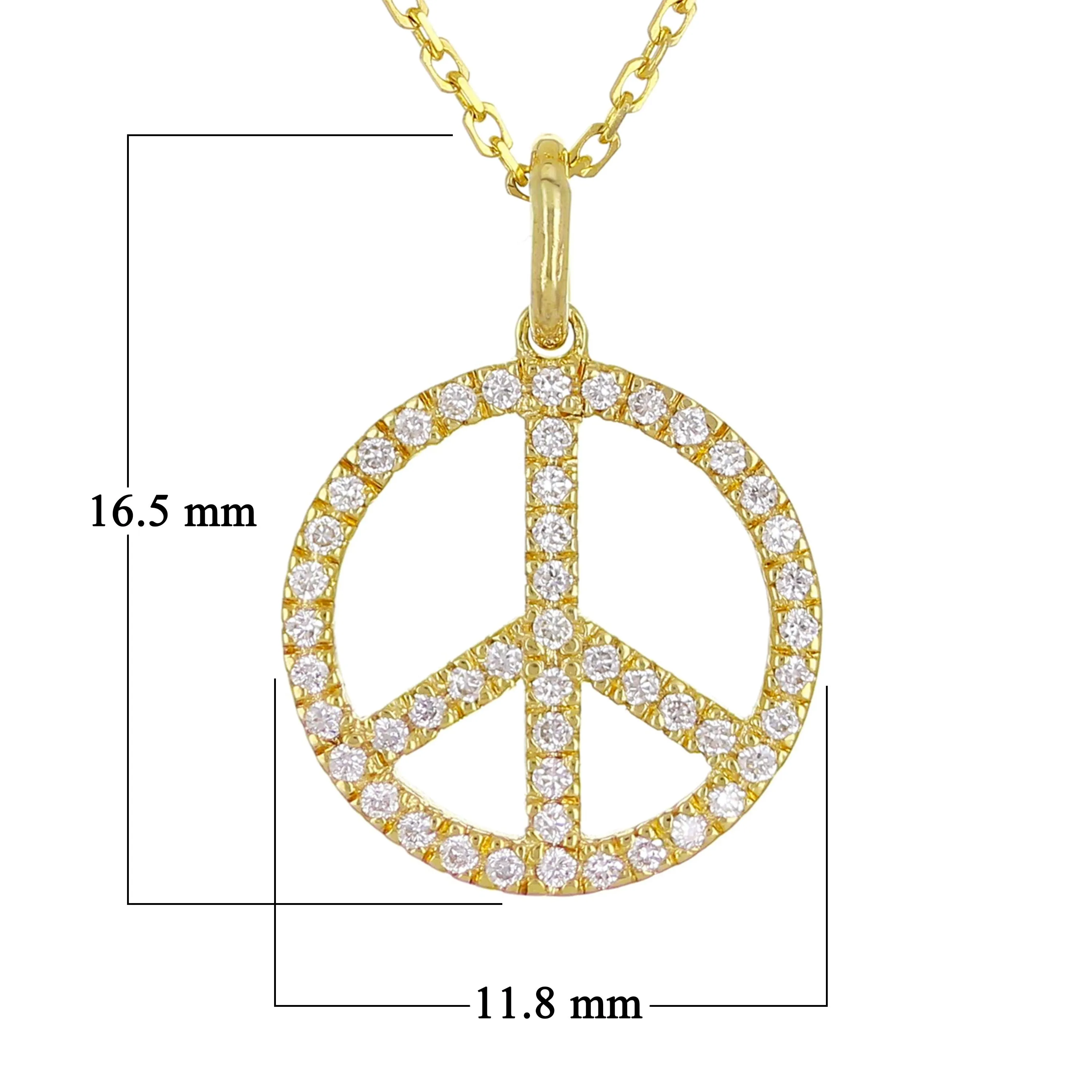 14k Yellow White or Rose Gold 0.17 ctw Diamond Peace Sign Pendant Necklace 18"