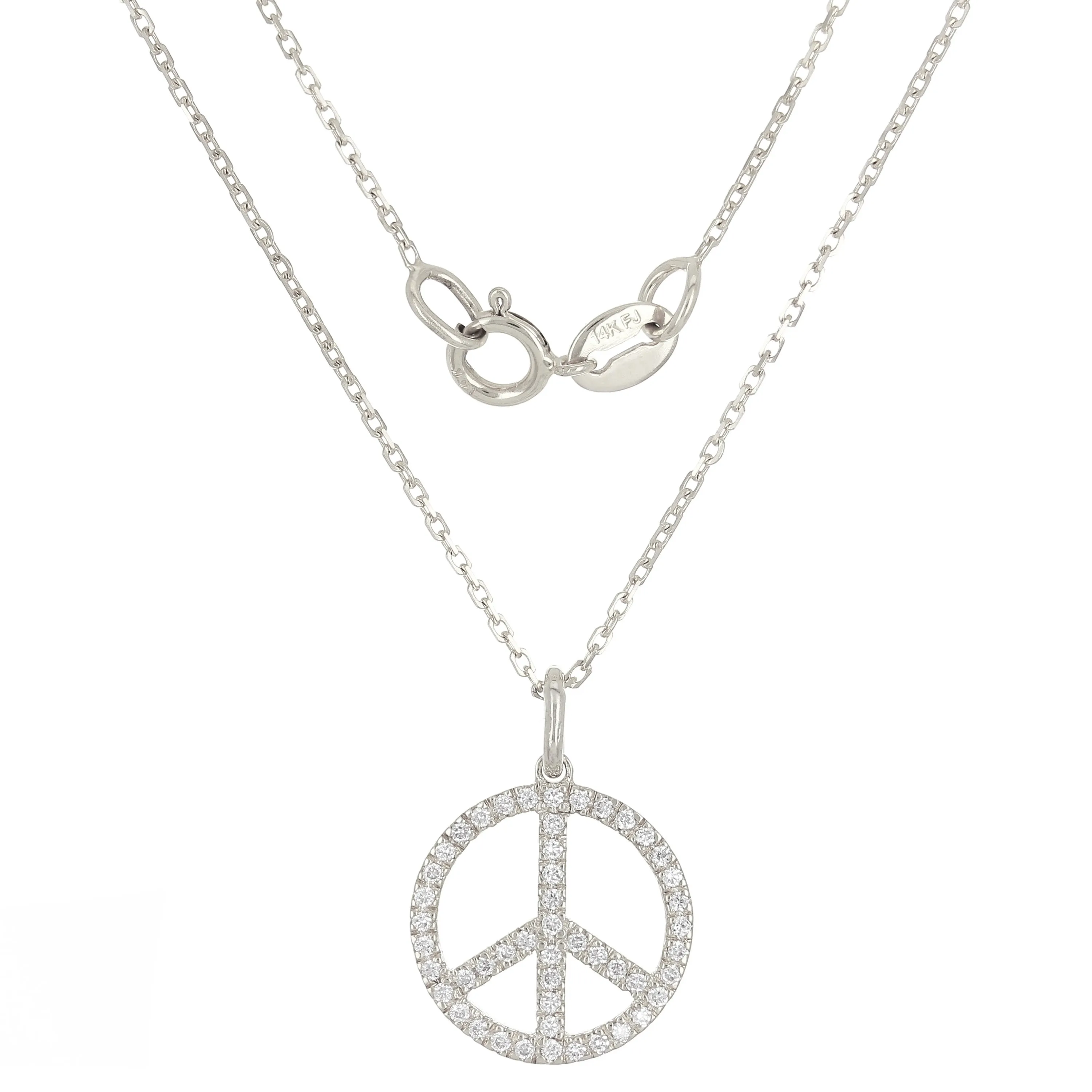 14k Yellow White or Rose Gold 0.17 ctw Diamond Peace Sign Pendant Necklace 18"
