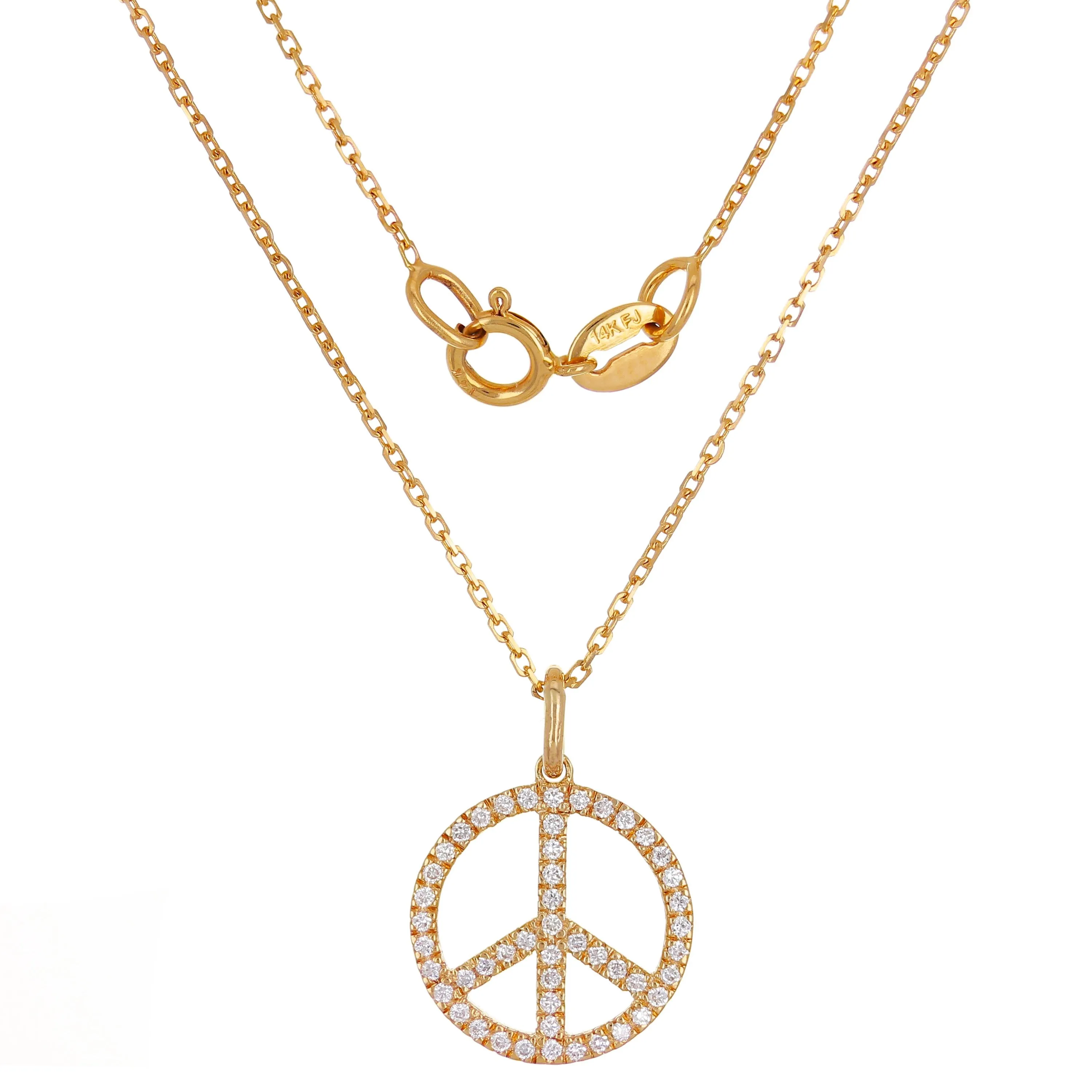 14k Yellow White or Rose Gold 0.17 ctw Diamond Peace Sign Pendant Necklace 18"