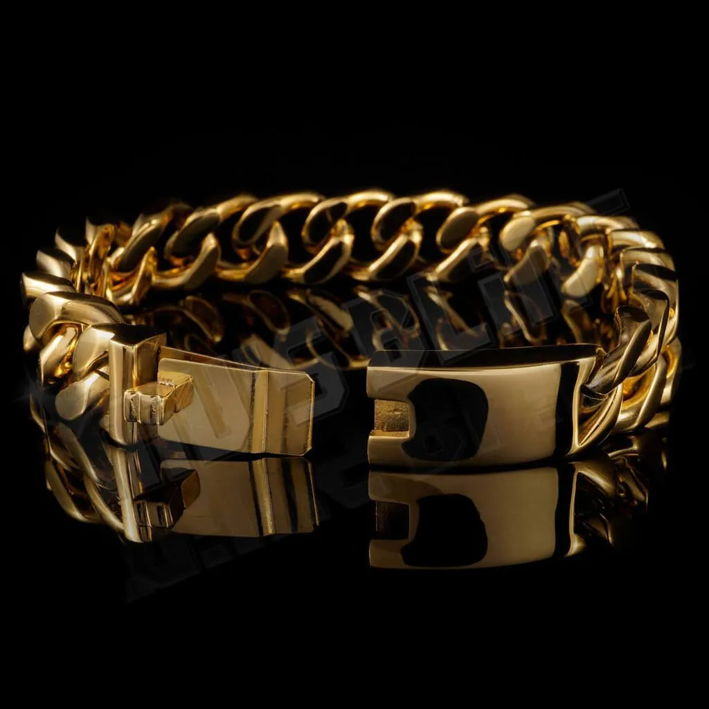 18K 14mm Gold Cuban Link Bracelet Stainless Steel