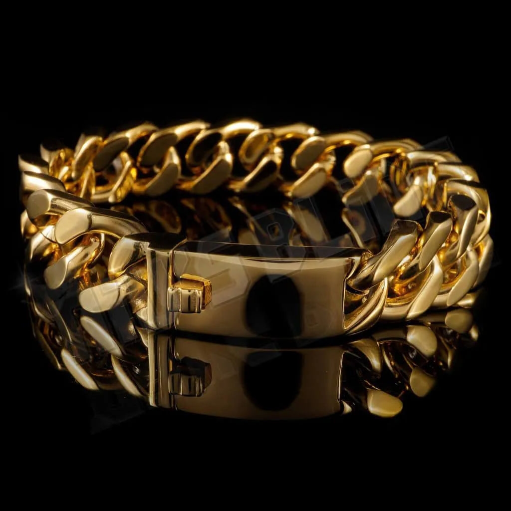 18K 14mm Gold Cuban Link Bracelet Stainless Steel