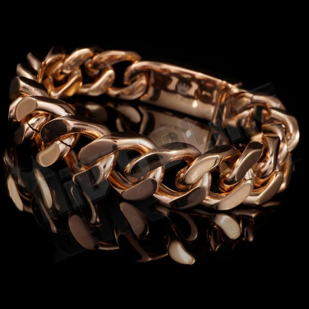 18K 14mm Rose Gold Cuban Link Bracelet Stainless Steel