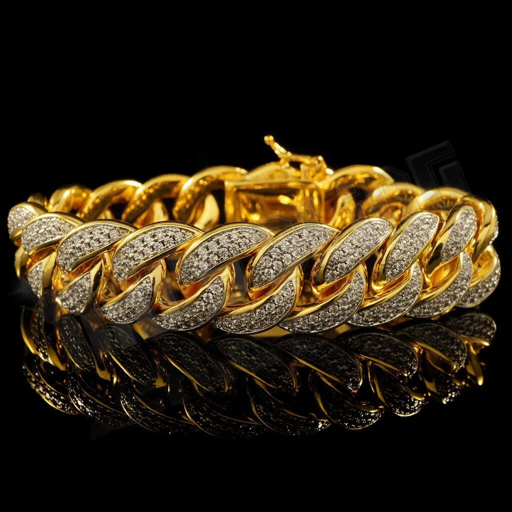 18K Gold 2 Row Iced Cuban Link Bracelet