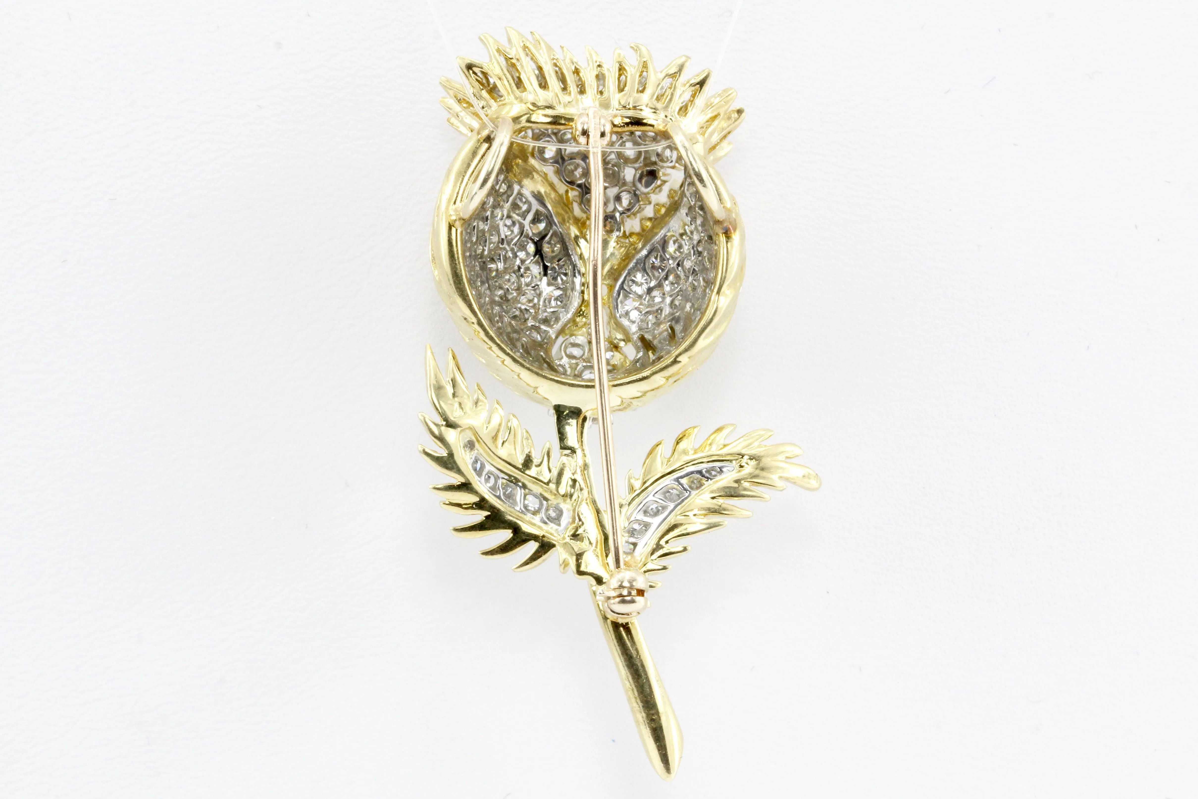 18K Gold & Platinum Diamond Flowering Thistle Pendant / Brooch