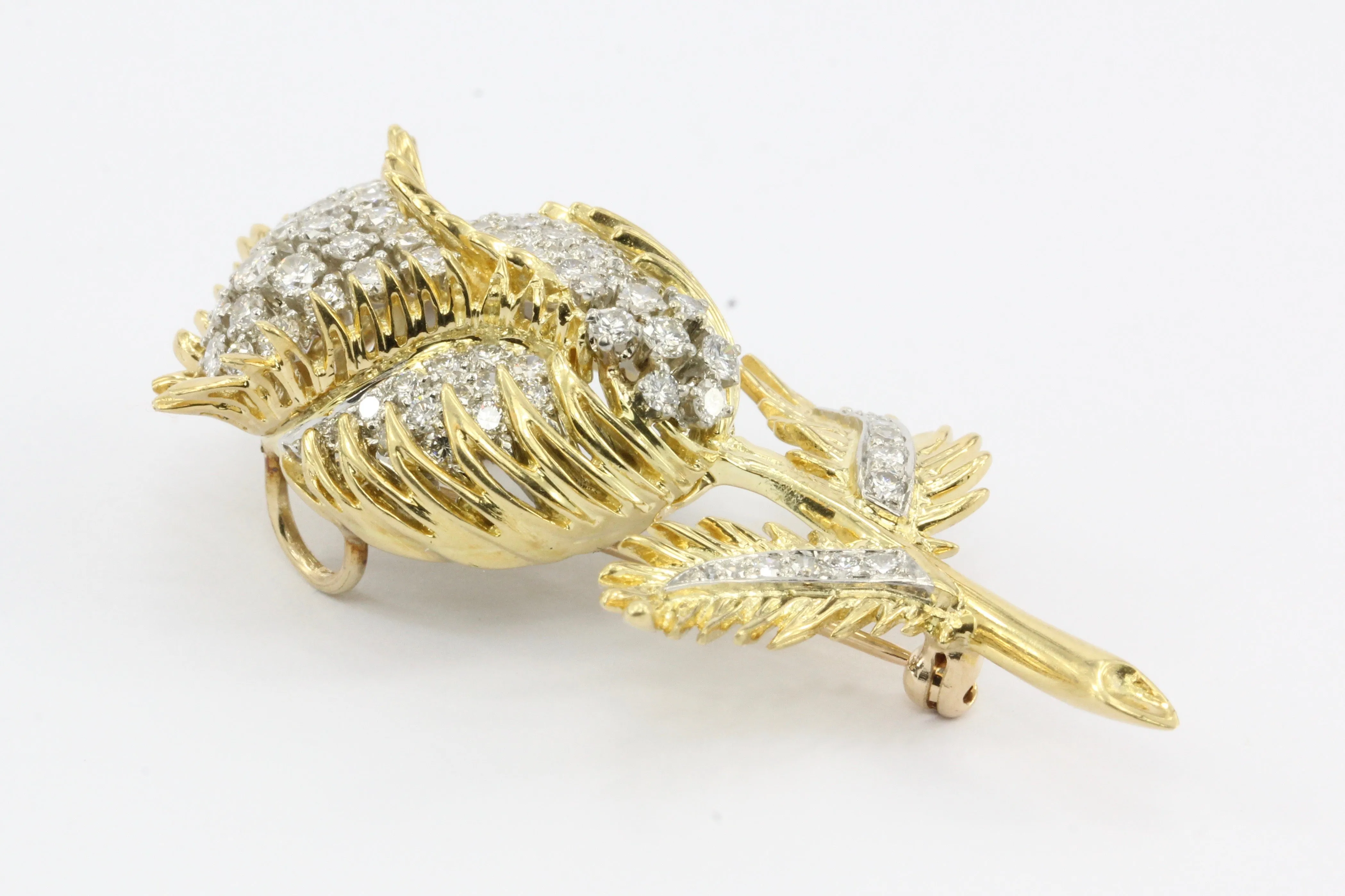 18K Gold & Platinum Diamond Flowering Thistle Pendant / Brooch