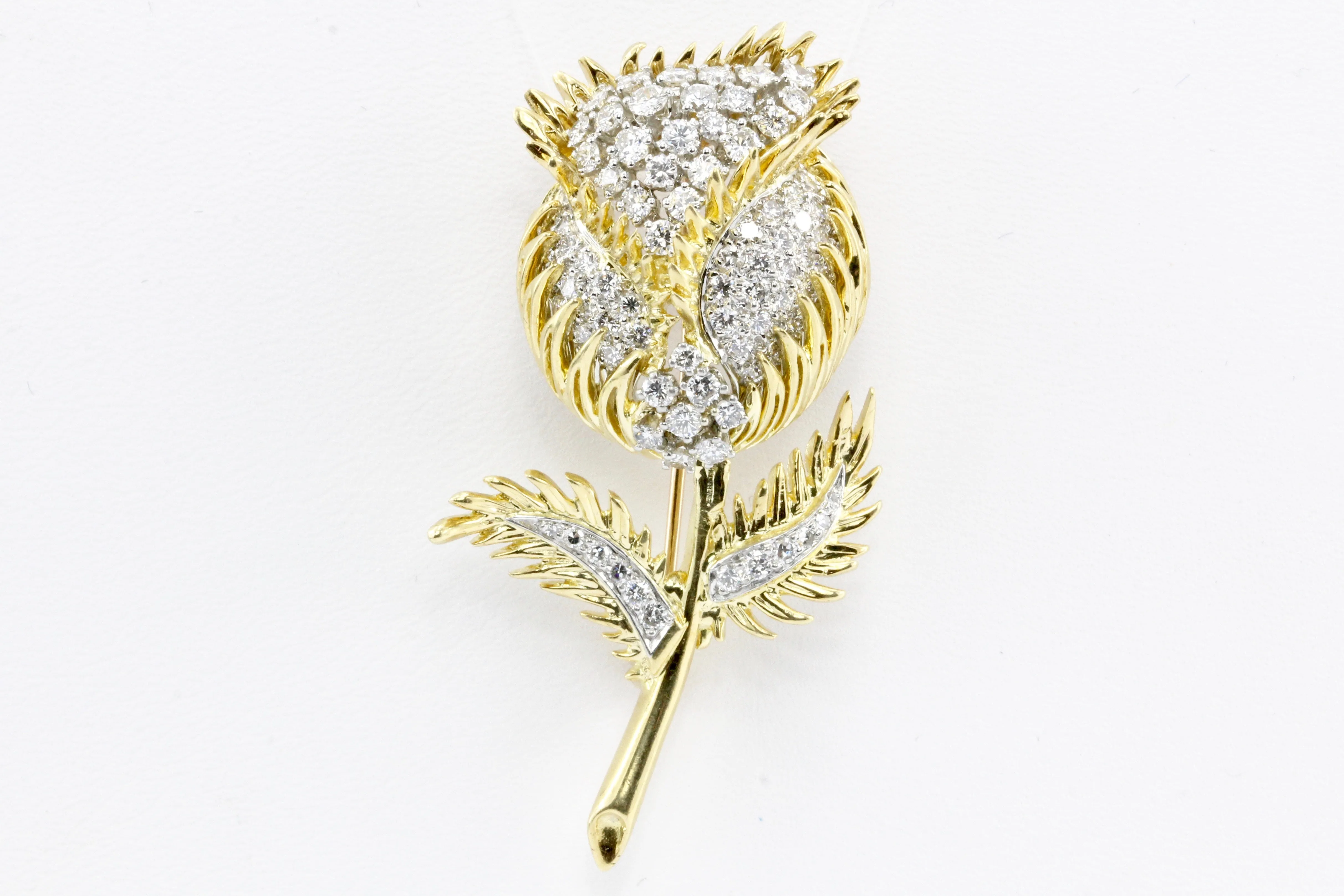18K Gold & Platinum Diamond Flowering Thistle Pendant / Brooch