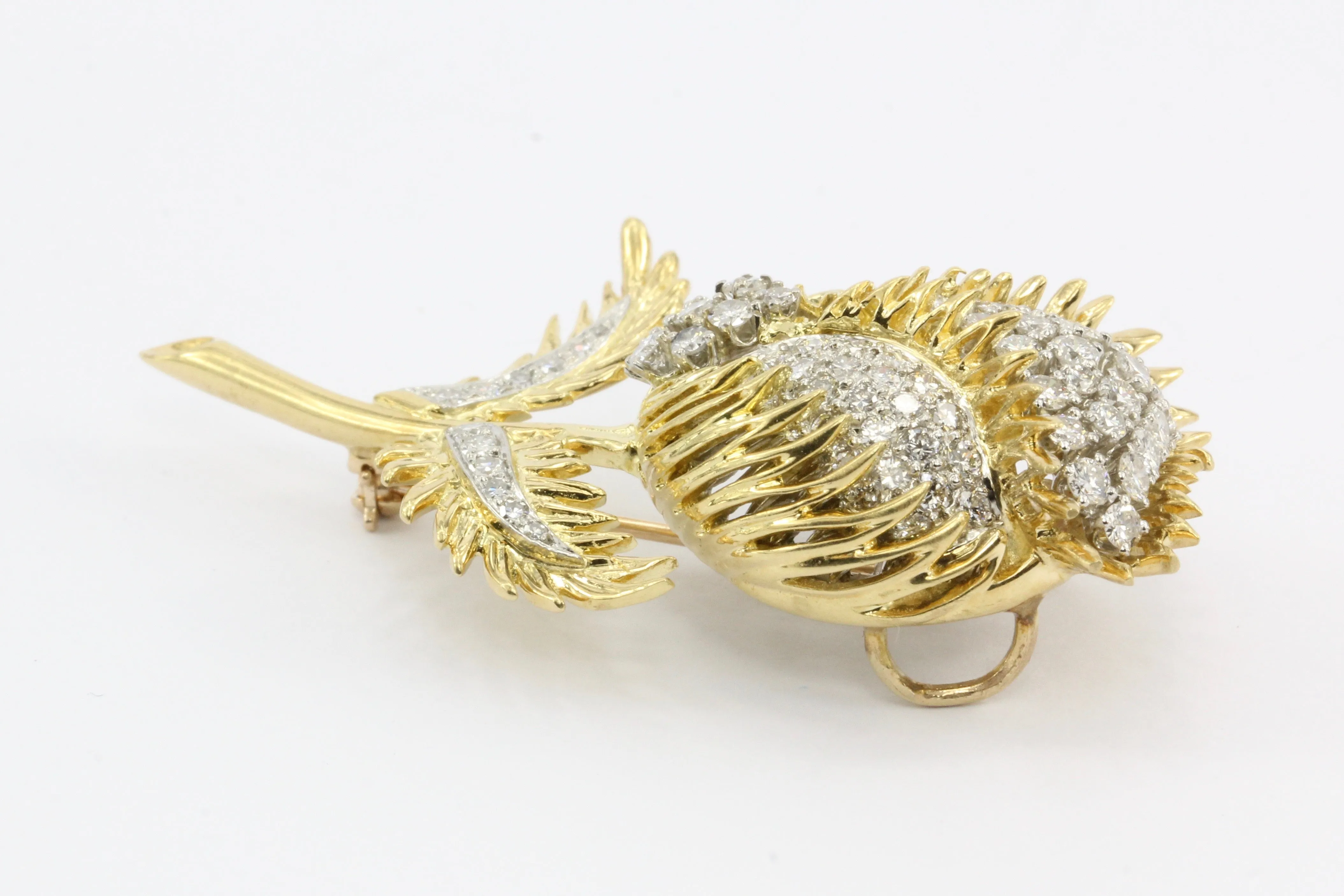 18K Gold & Platinum Diamond Flowering Thistle Pendant / Brooch