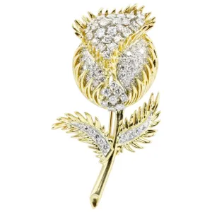18K Gold & Platinum Diamond Flowering Thistle Pendant / Brooch