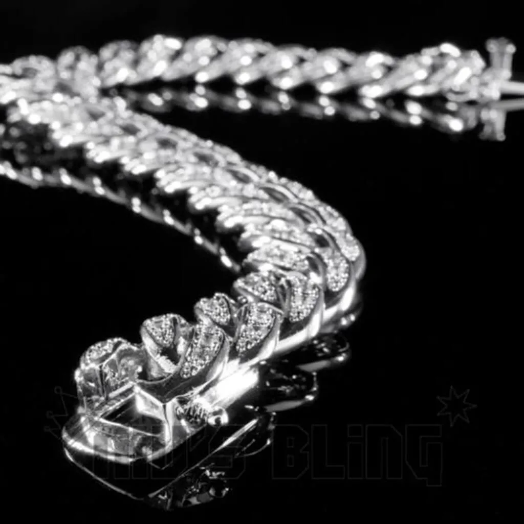 18K White Gold Iced Cuban Link Bracelet