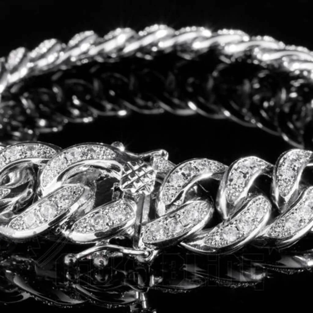 18K White Gold Iced Cuban Link Bracelet