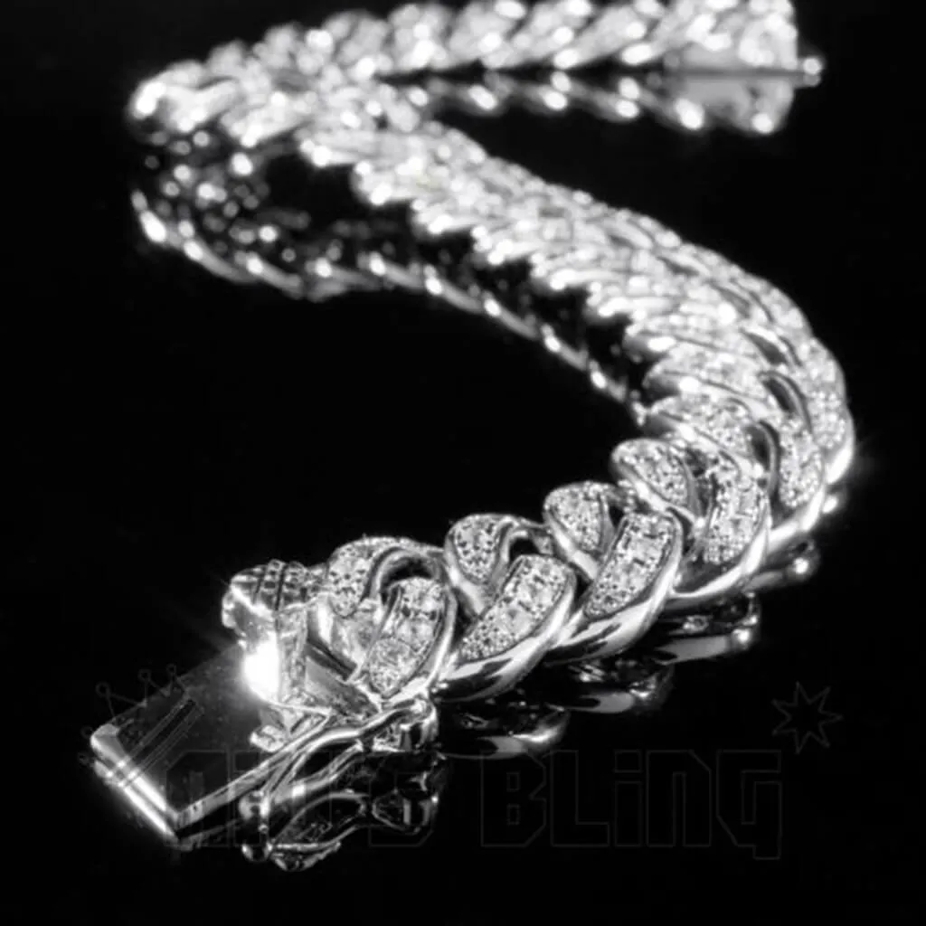 18K White Gold Iced Cuban Link Bracelet
