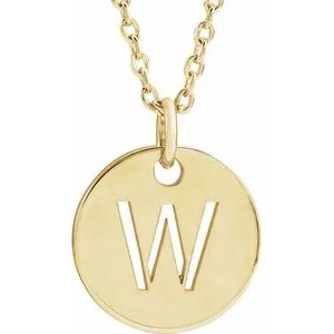 18K Yellow Gold-Plated Sterling Silver Initial W 10 mm Disc 16-18" Necklace
