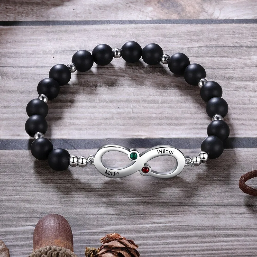 2 Birthstones Beaded Chain Bracelet For Women