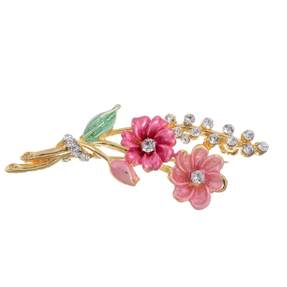 2018 New Lucky Pink Enamel Flower Brooches Female Hijab Pin Corsage Broach for Women Wedding Dress Badge Accessories Jewelry