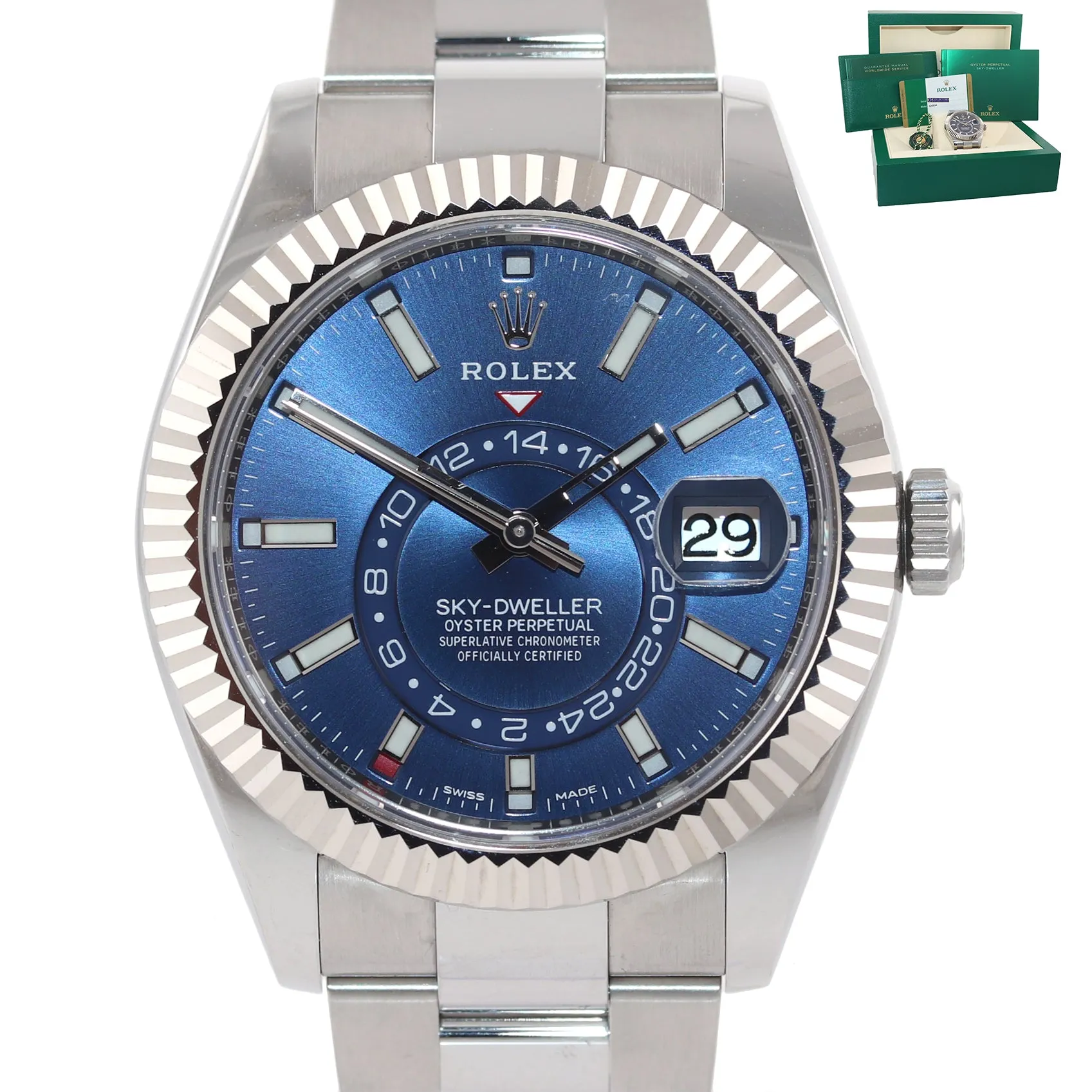 2020 BRAND NEW PAPERS Rolex Blue Sky-Dweller White Gold 42mm 326934 Watch