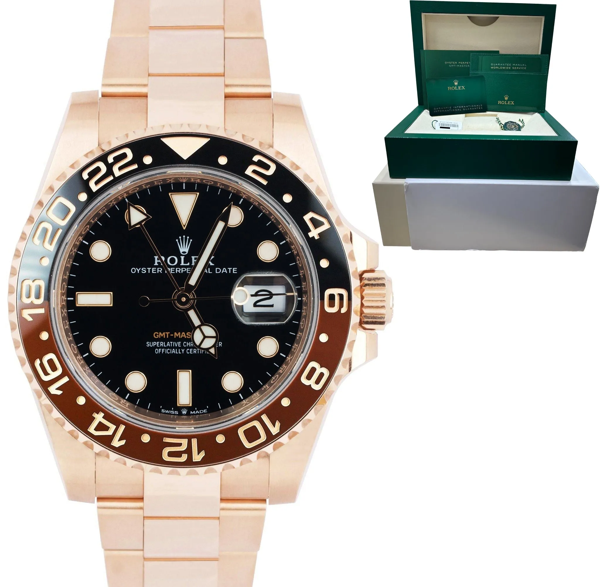 2021 Rolex GMT-Master II Root Beer 18K Rose Gold 40mm Watch 126715 CHNR FULL SET