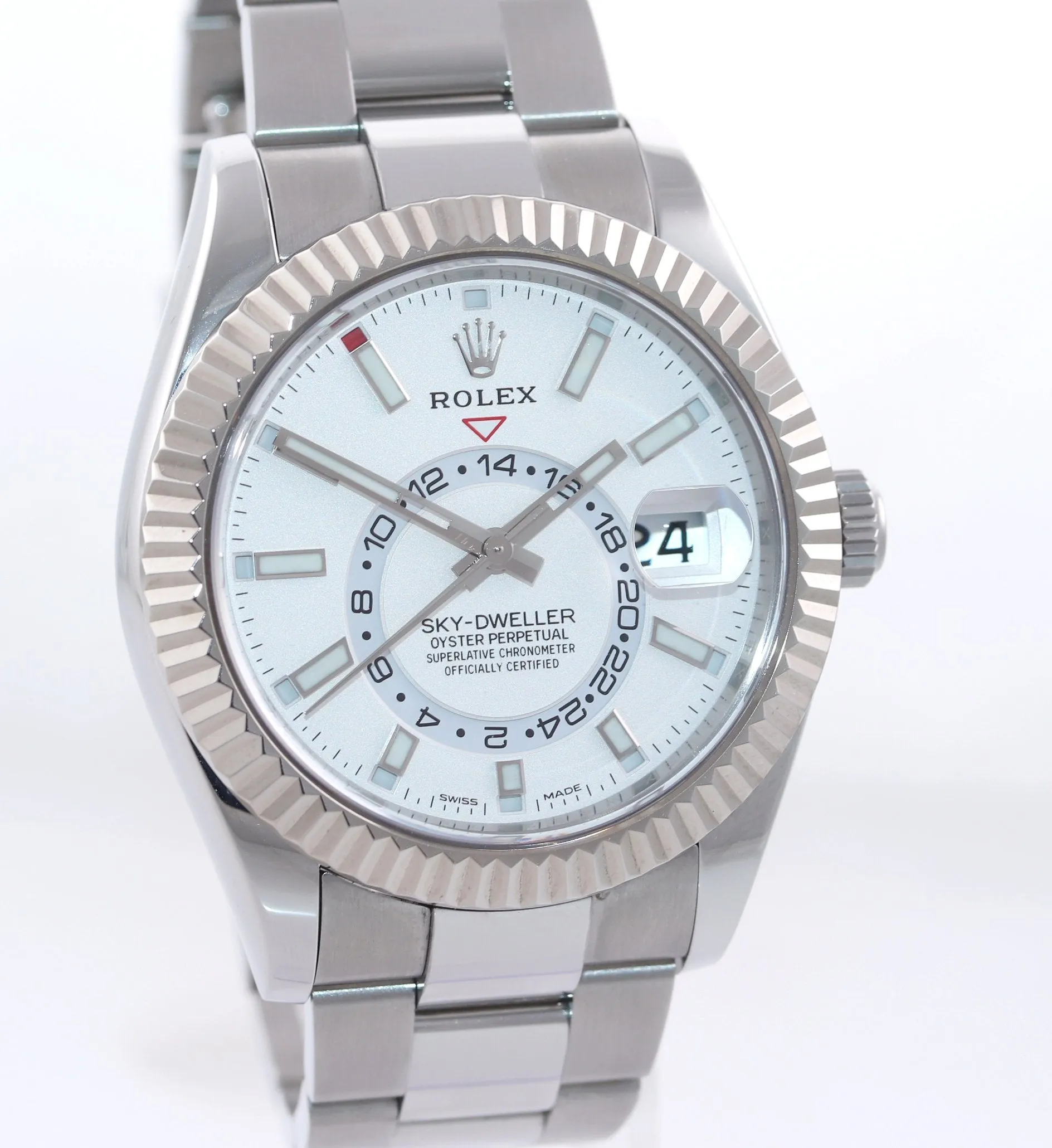 2021 Rolex Sky-Dweller Steel White Gold Fluted Bezel 326934 42mm Watch Box